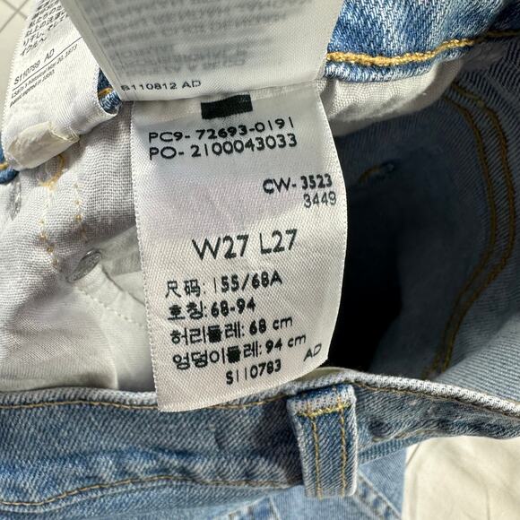 Levi’s Jeans Womens 27 Blue Ribcage Straight Ankle Button Fly Distressed Denim - Picture 6 of 14